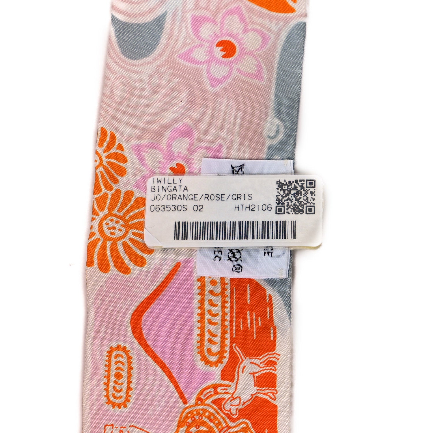 Hermes Silk Bingata Twilly Orange Rose Gris 4 of 4