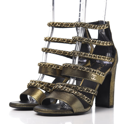 Chanel Metallic Fabric Gladiator Chain Sandals 39.5 Black Gold 3 of 8