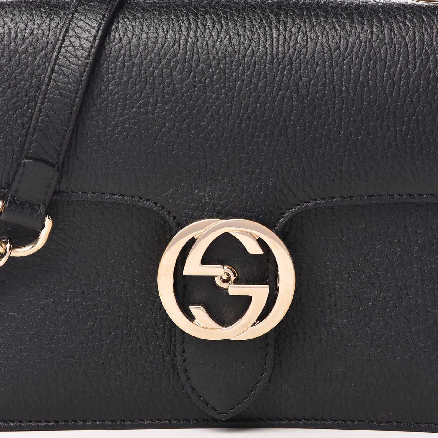 Dollar Calfskin Small Interlocking G Shoulder Bag Black