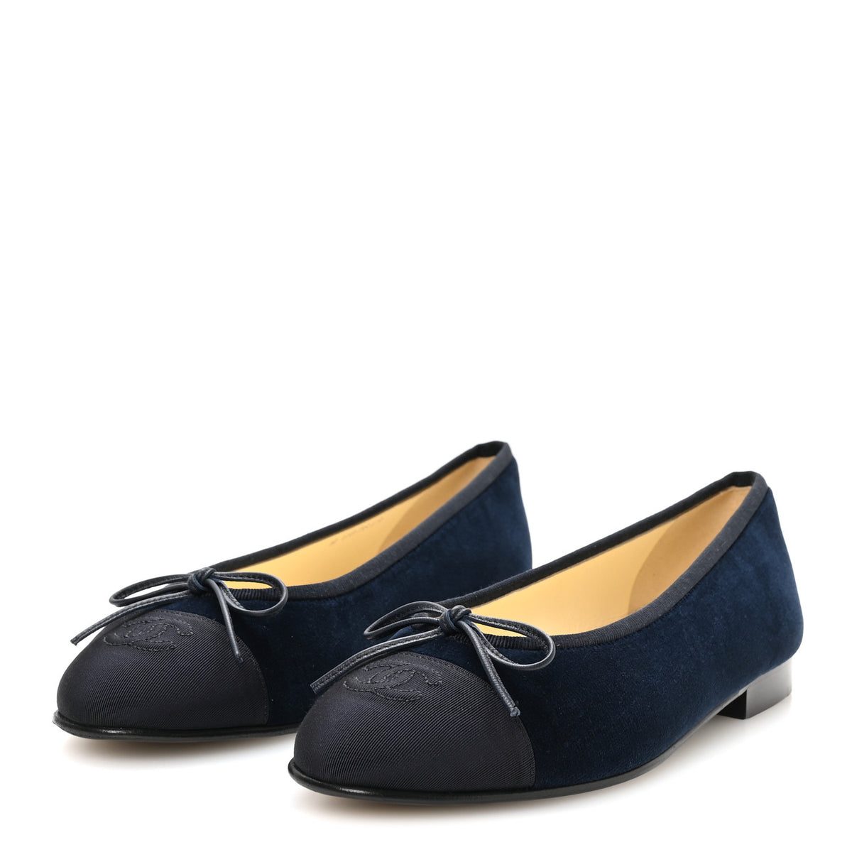 Chanel Velvet Grosgrain Cap Toe CC Ballerina Flats 37.5 Navy Black 4 of 10