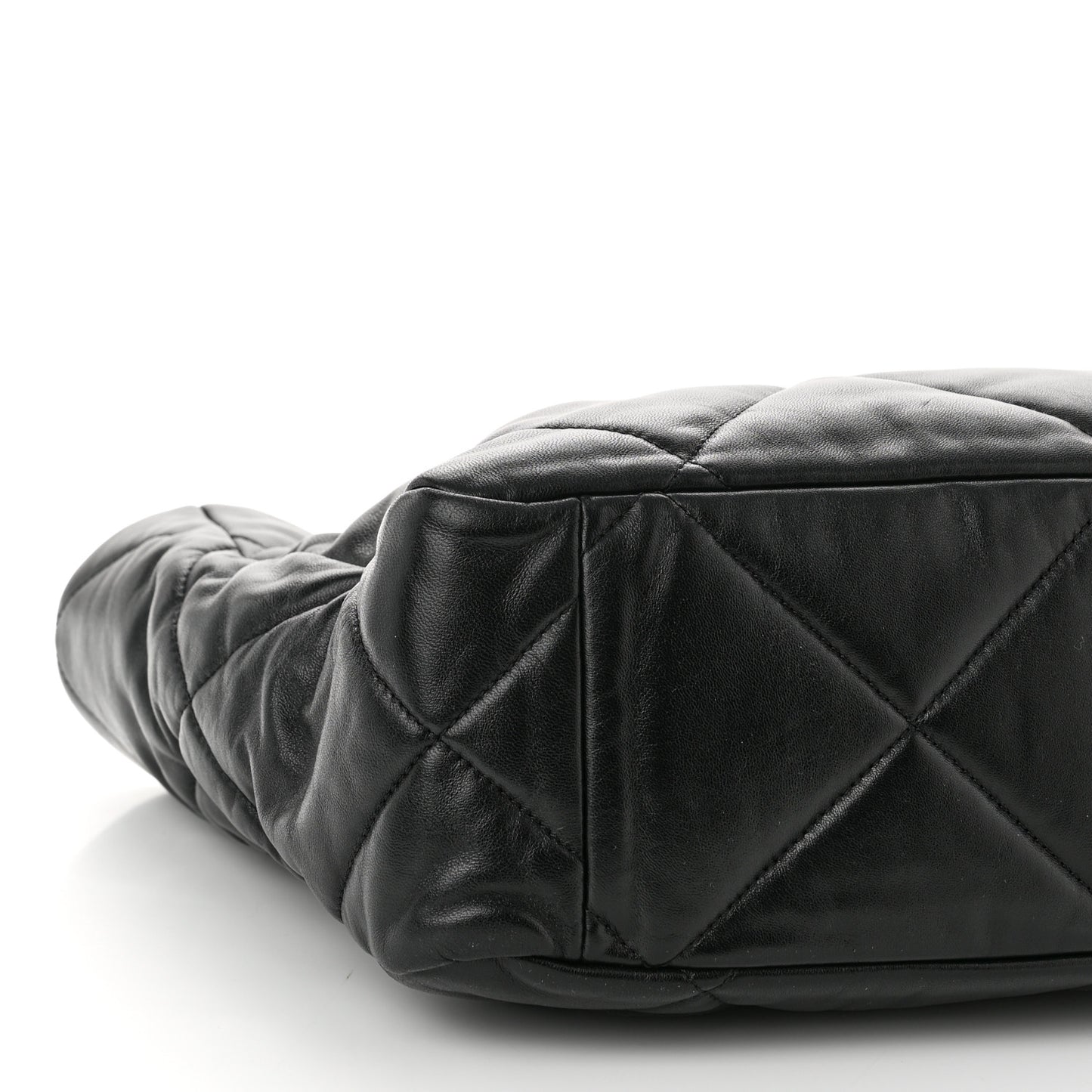 Lambskin Quilted Chanel 19 East West Shopping Bag Black