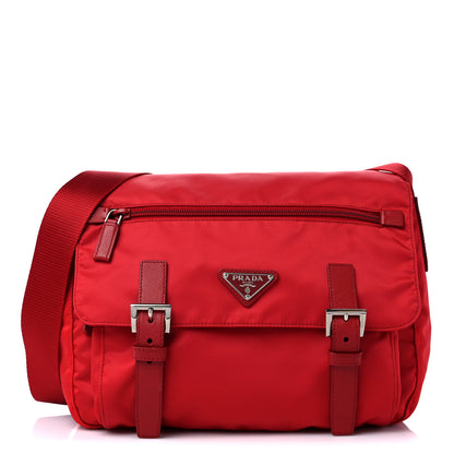 Prada Tessuto Nylon Saffiano Messenger Bag Rosso 1 of 12