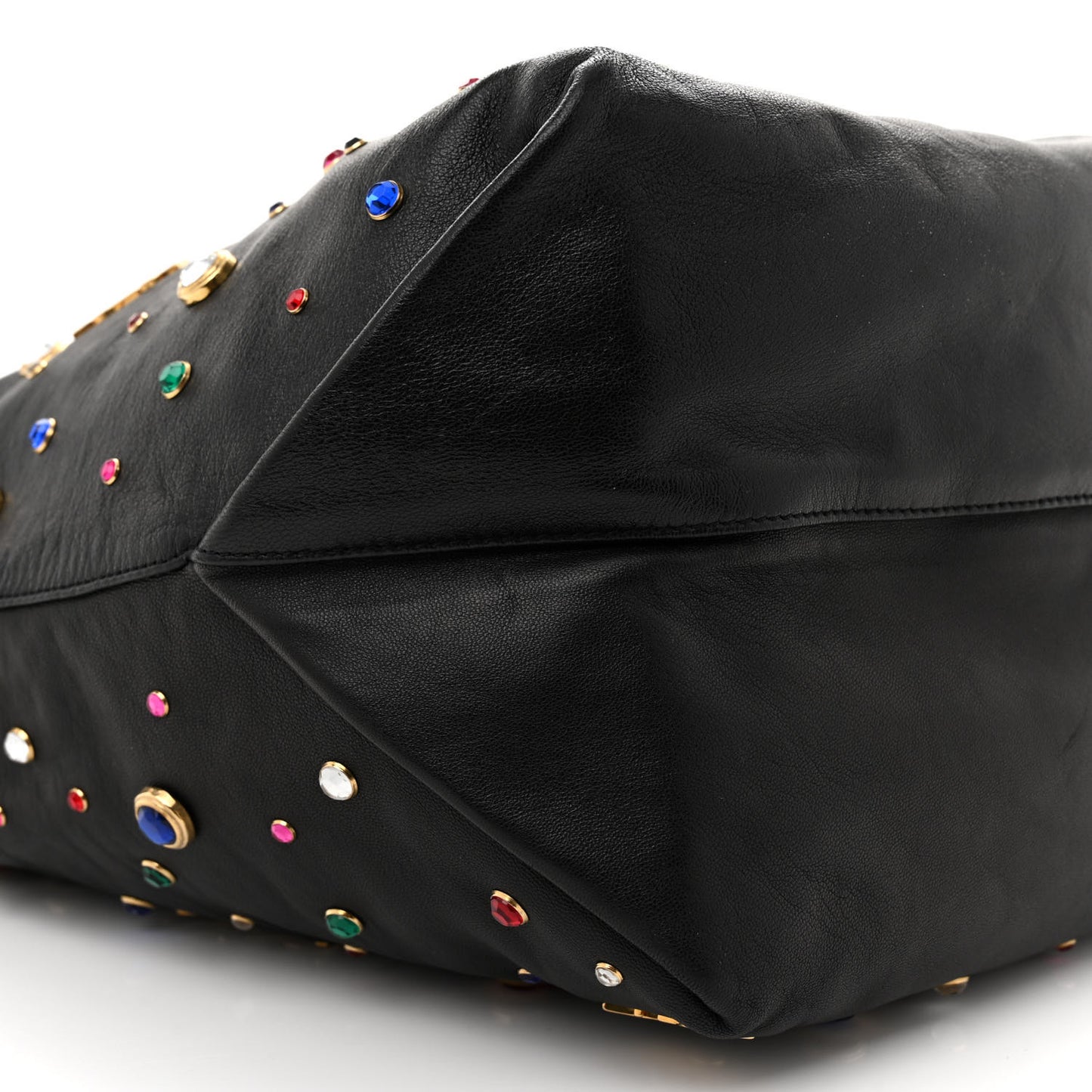 Lambskin Charm Studded Teddy Drawstring Bag Black