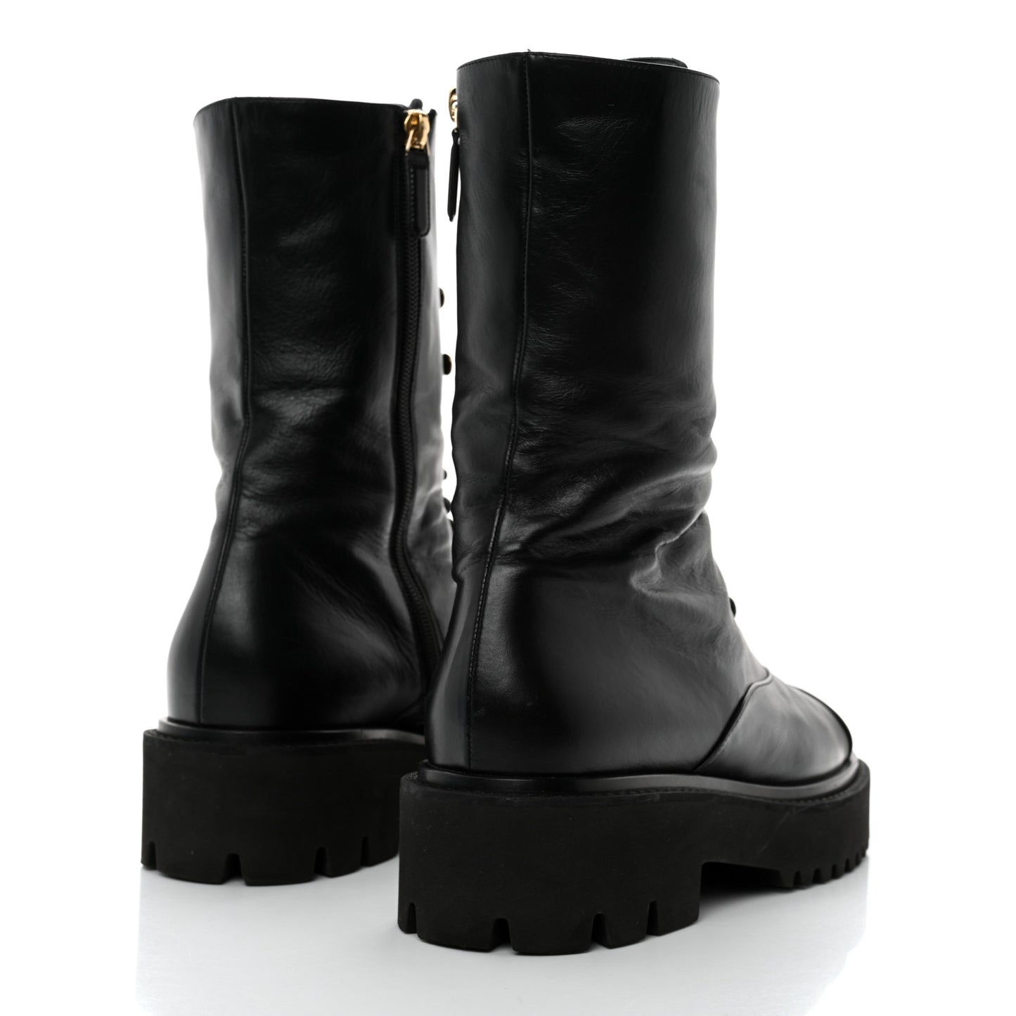 Calfskin Patent Cap Toe Lace Up Combat Boots 41 Black