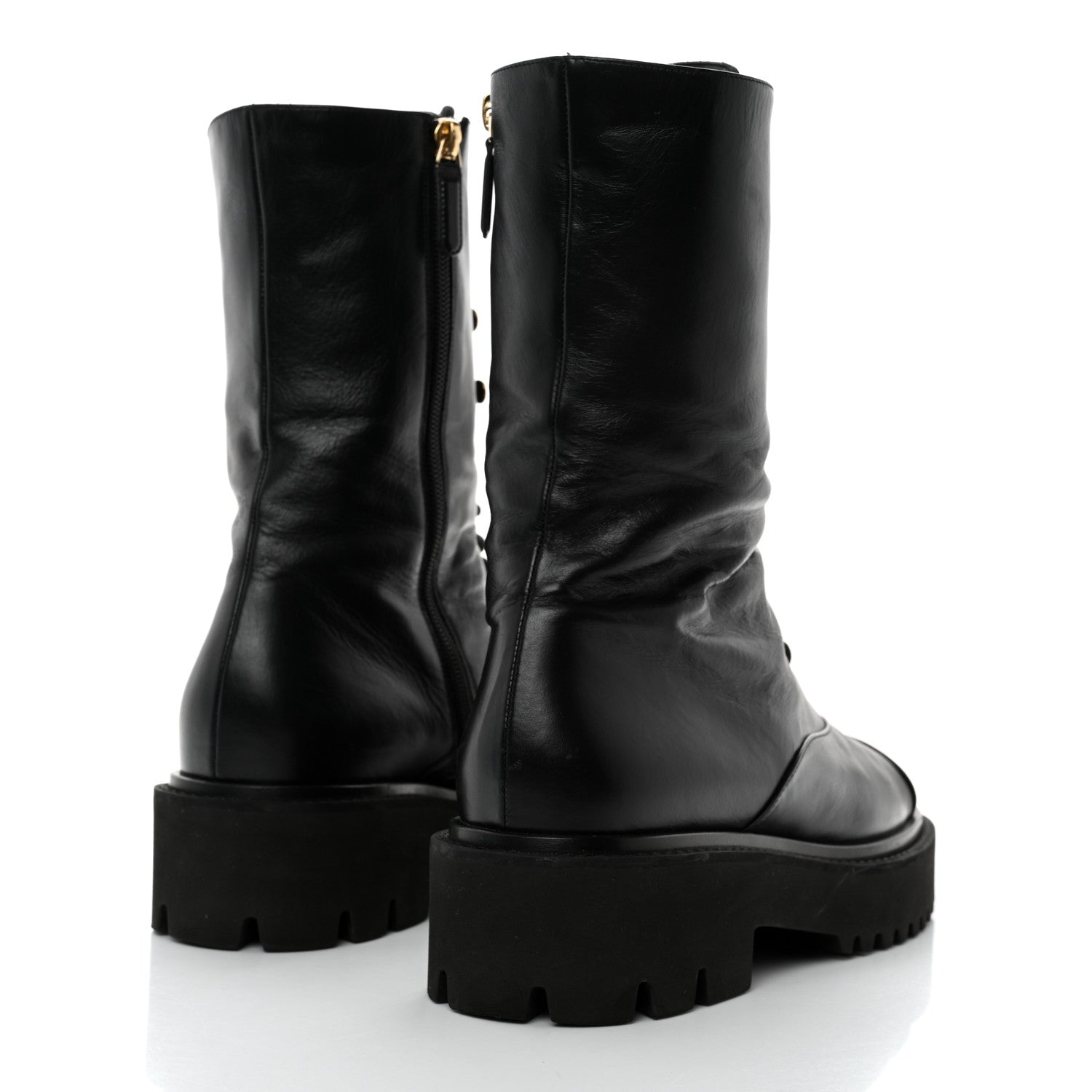 Chanel Calfskin Patent Cap Toe Lace Up Combat Boots 41 Black 4 of 8