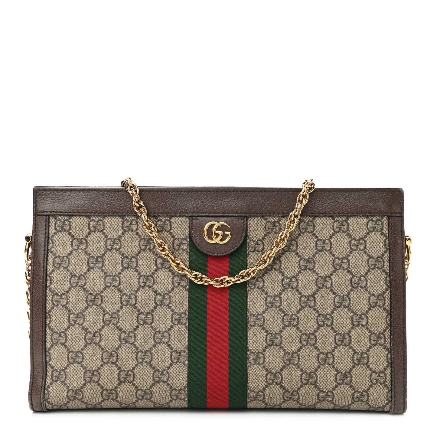 GG Supreme Monogram Web Medium Ophidia Chain Shoulder Bag Brown