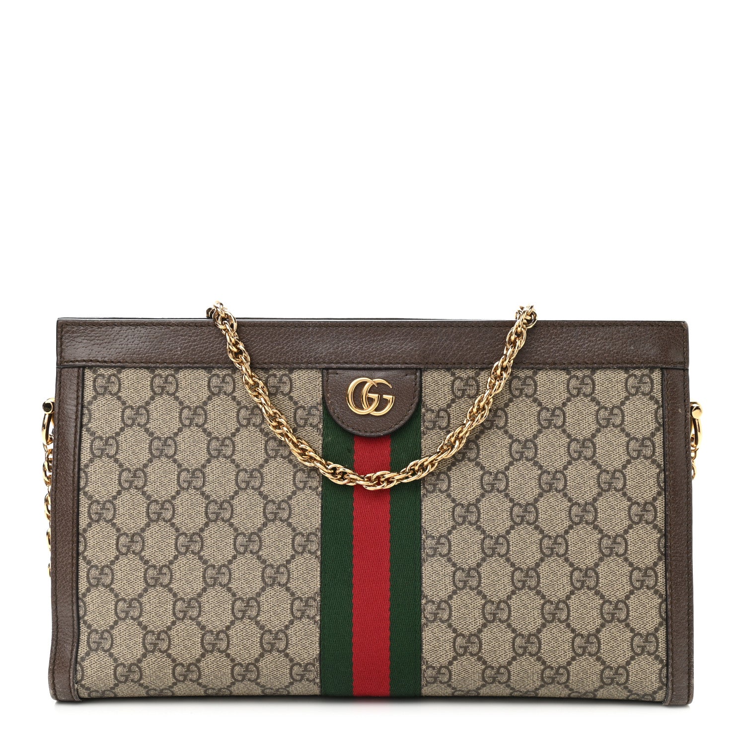 Gucci GG Supreme Monogram Web Medium Ophidia Chain Shoulder Bag Brown 1 of 12