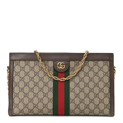 Gucci GG Supreme Monogram Web Medium Ophidia Chain Shoulder Bag Brown 1 of 12