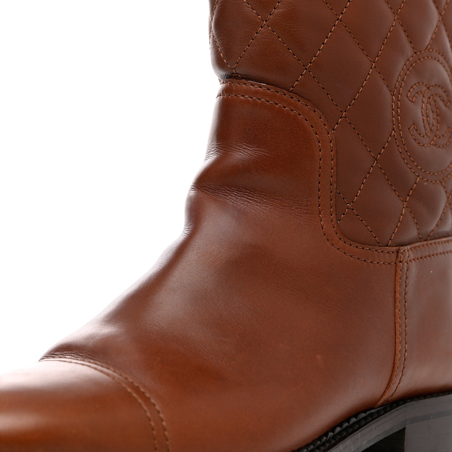 Calfskin Quilted CC Boots 37.5 Brown