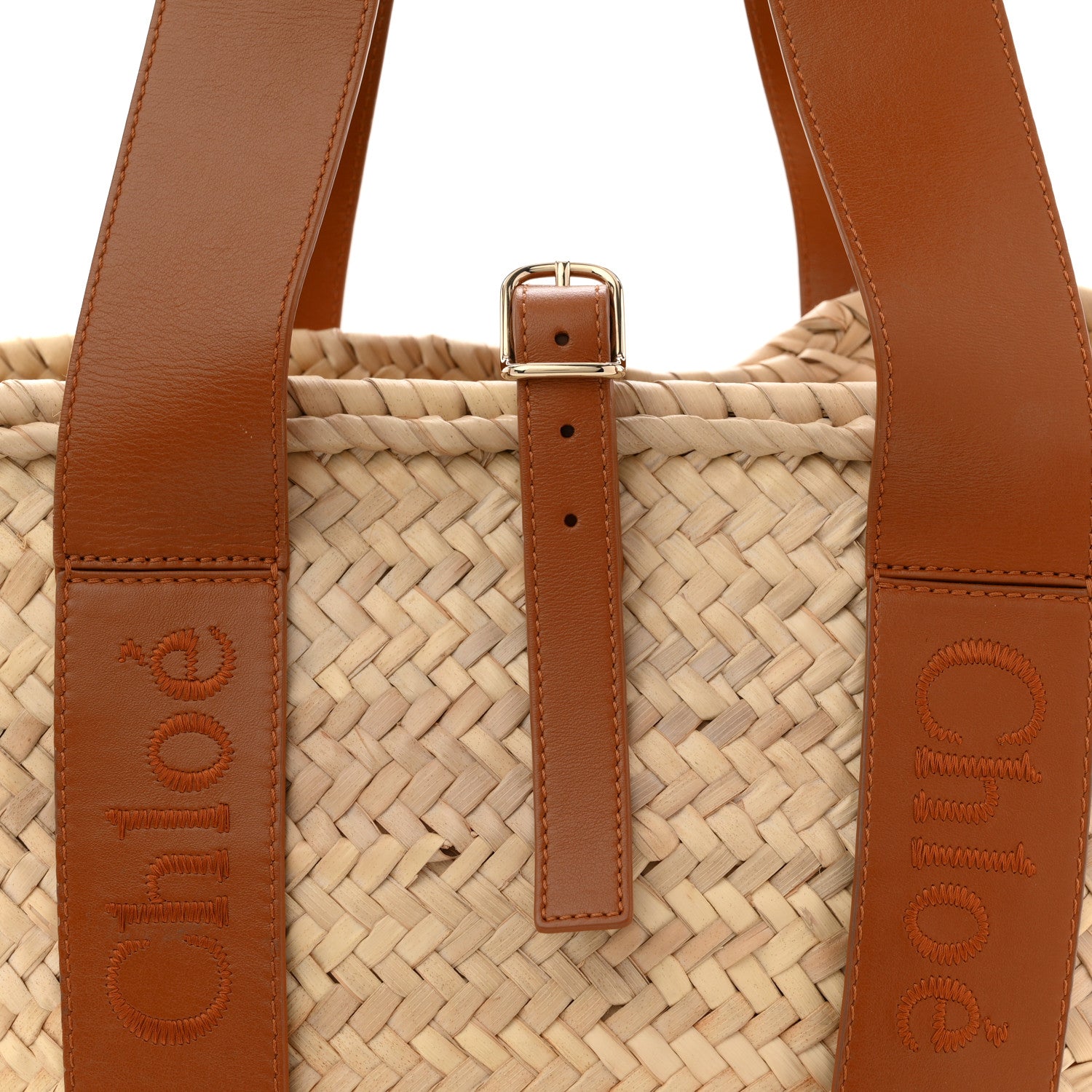 Chloe Raffia Smooth Calfskin Medium Sense Basket Caramel 6 of 11