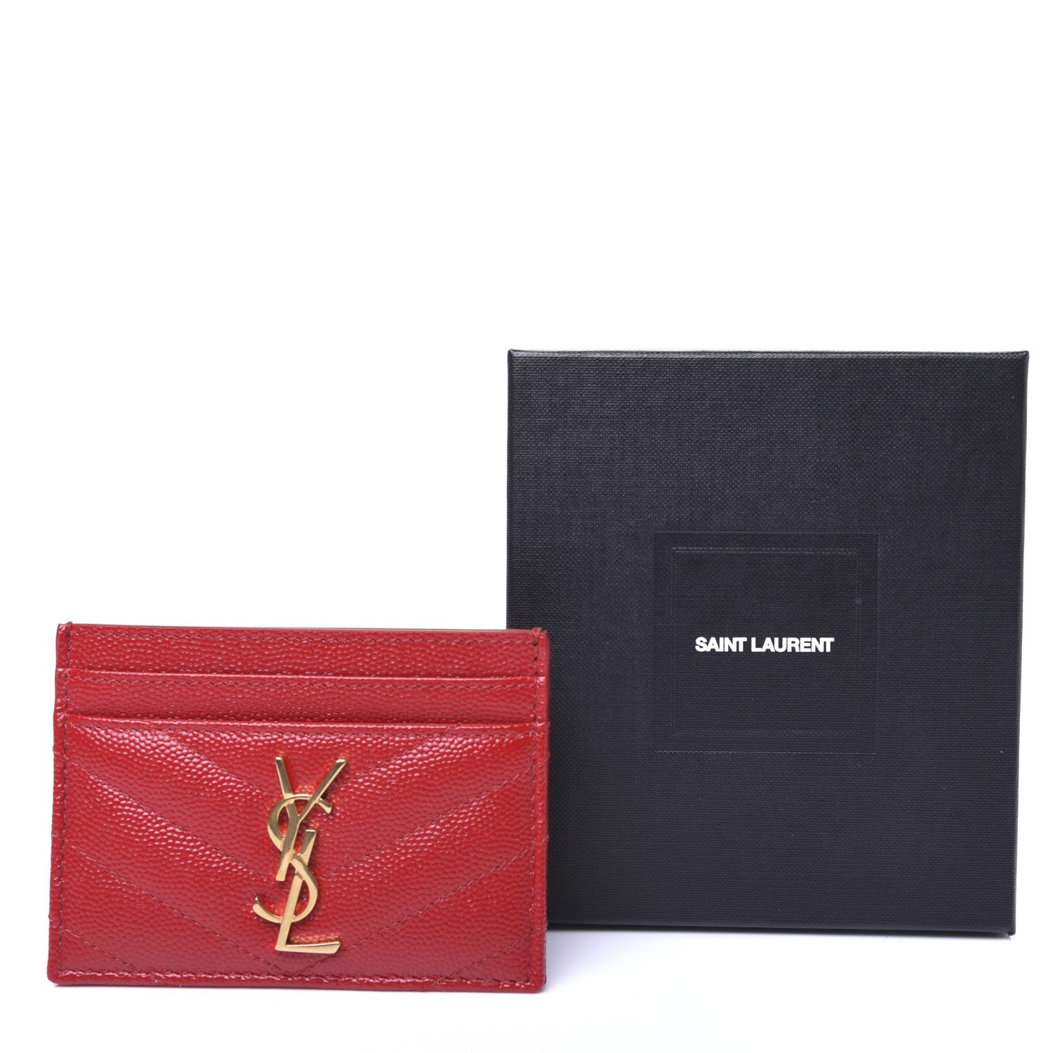 Saint Laurent Grain De Poudre Matelasse Chevron Monogram Credit Card Case New Red 9 of 9