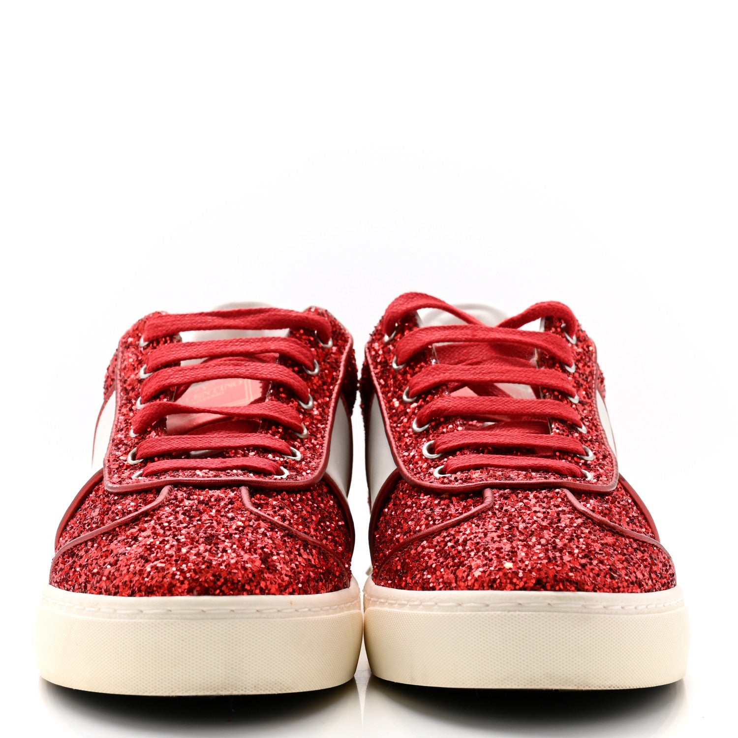 Valentino Garavani Calfskin Glitter Flycrew Sneakers 38 Red 2 of 8