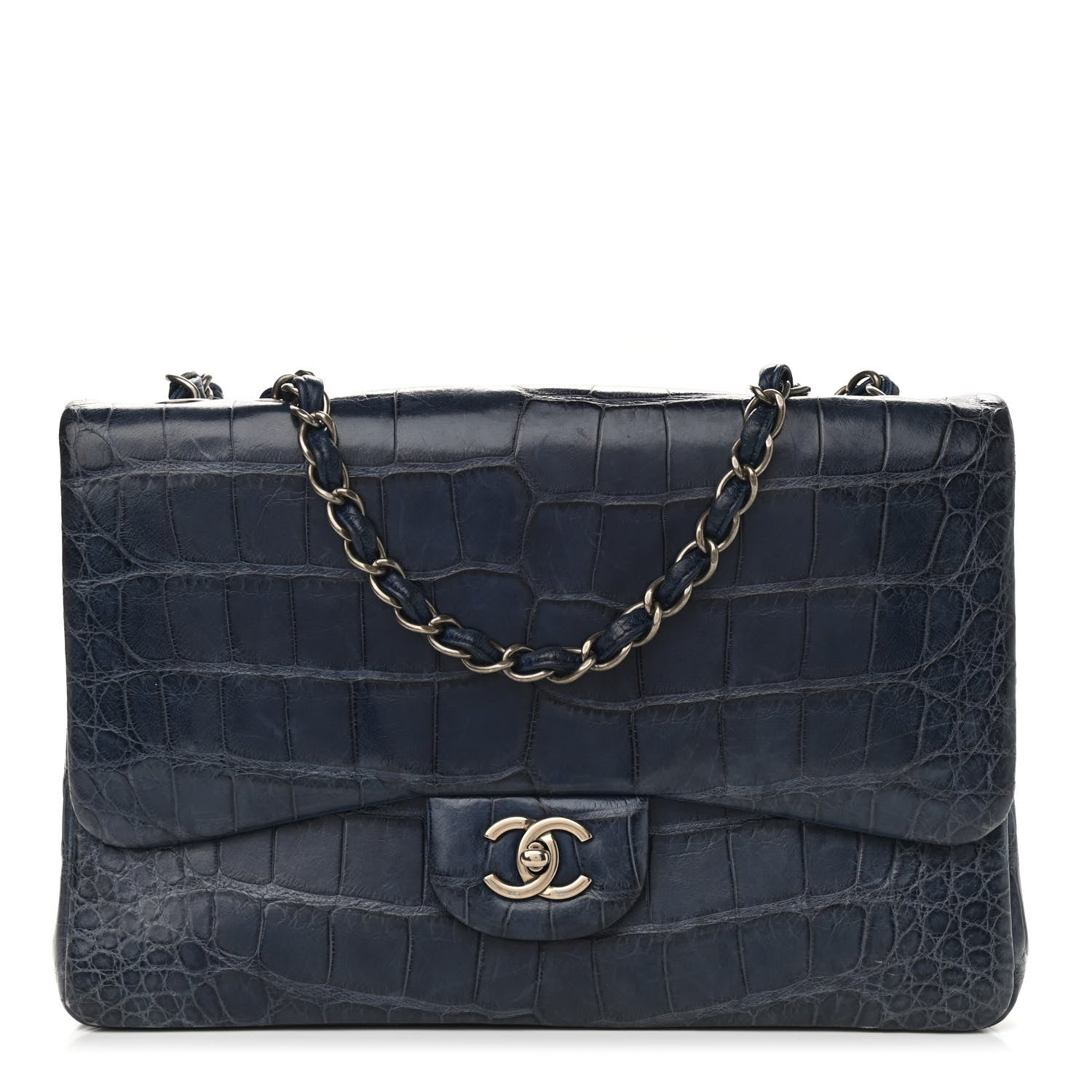 Chanel Matte Alligator Jumbo Single Flap Blue 1 of 12