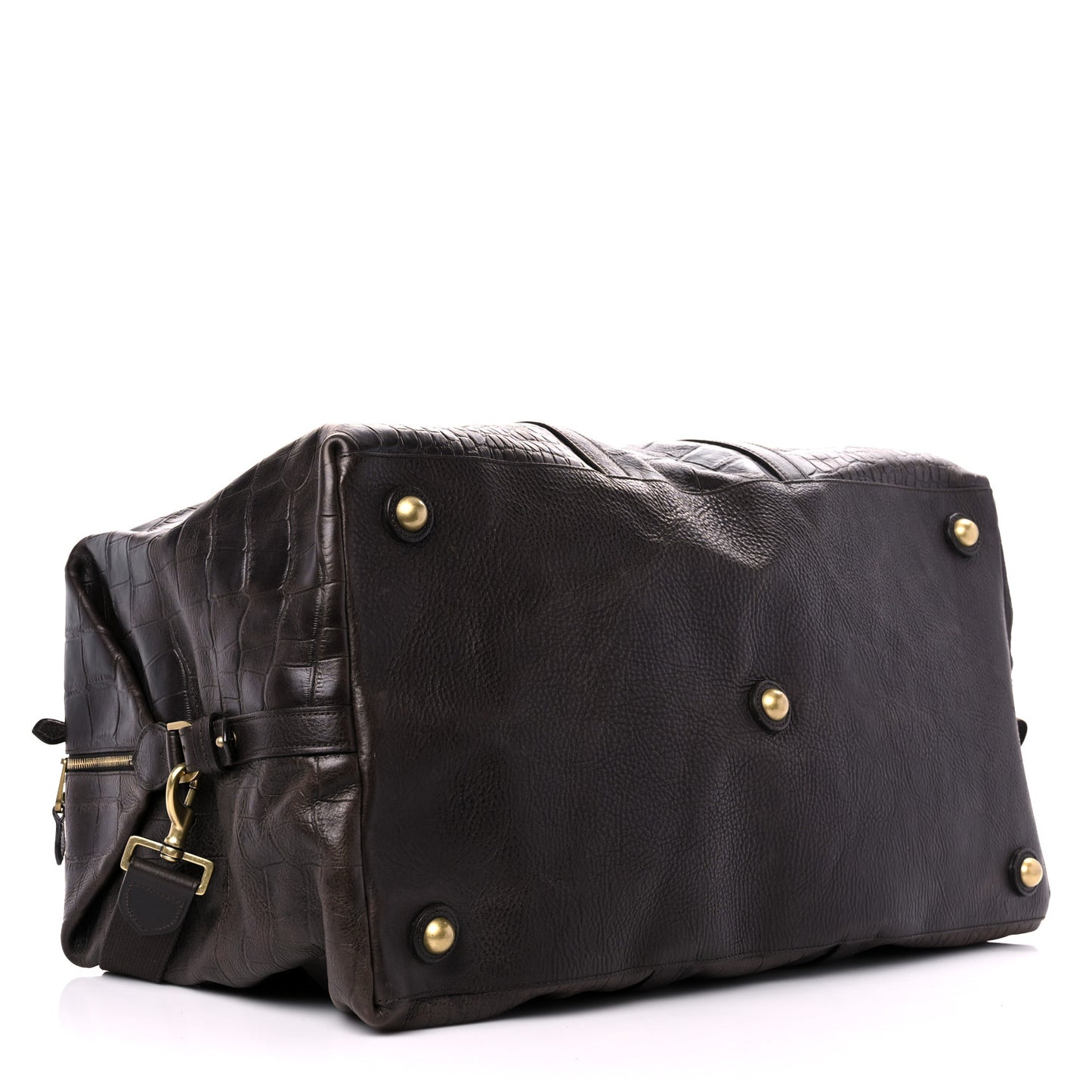 Calfskin Crocodile Embossed Duffle Bag Brown