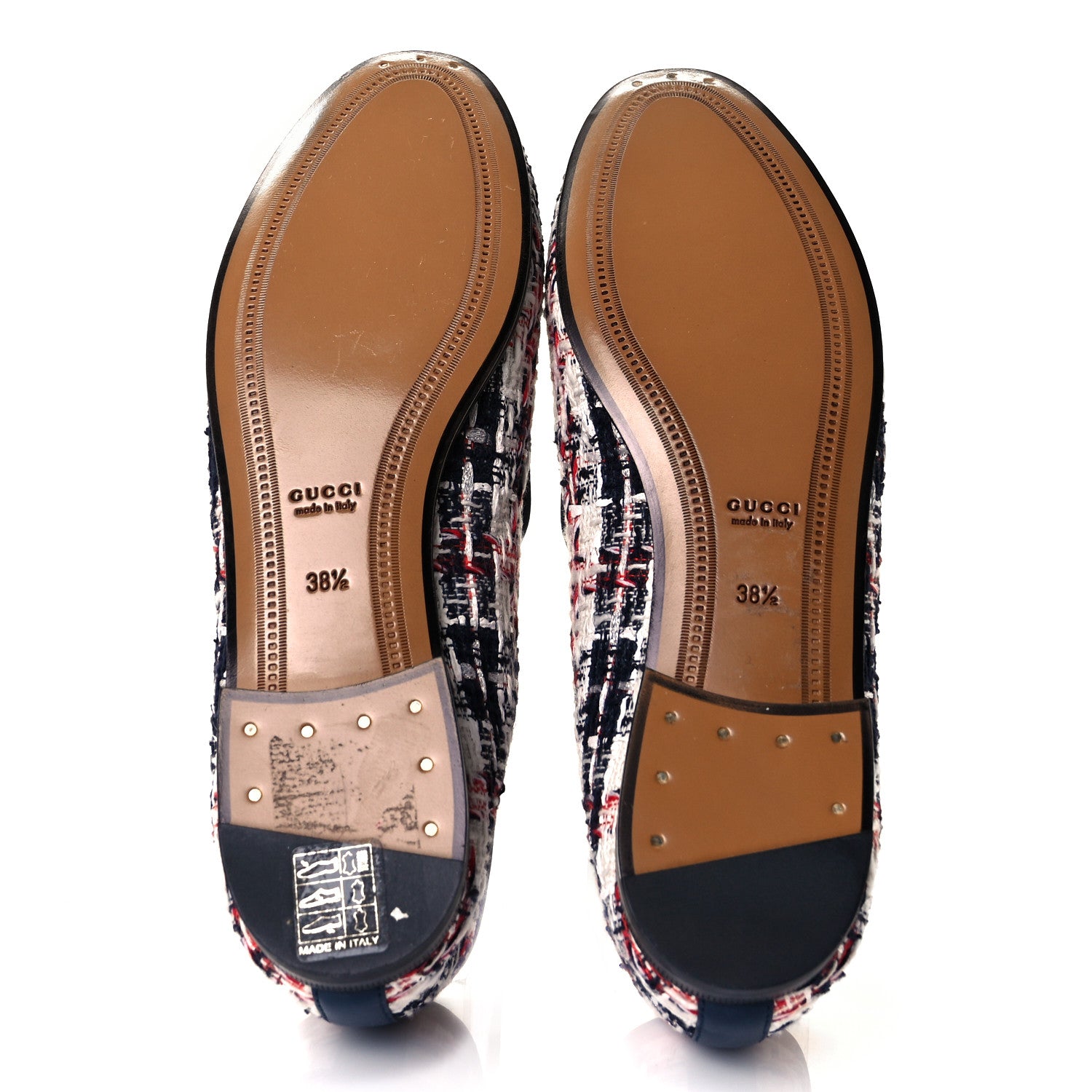 Gucci Tweed Check Horsebit Womens Jordaan Loafers 38.5 Gardenia Ink Blue Agata 5 of 8