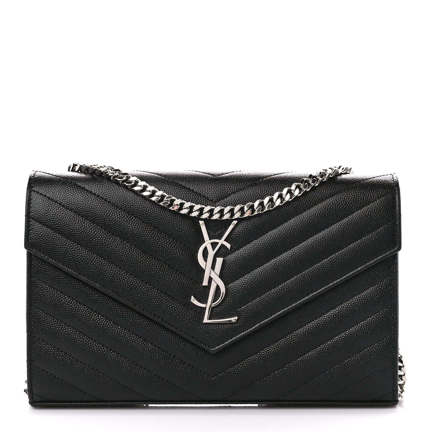 Grain De Poudre Matelasse Chevron Monogram Chain Wallet Black