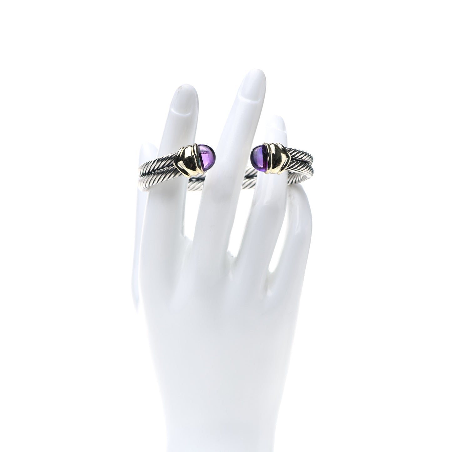 Sterling Silver 14K Yellow Gold Amethyst Double Cable Bracelet