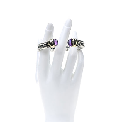 David Yurman Sterling Silver 14K Yellow Gold Amethyst Double Cable Bracelet 2 of 4