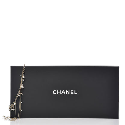 Chanel Lambskin Crystal Pearl Chain Necklace Black Gold 6 of 6