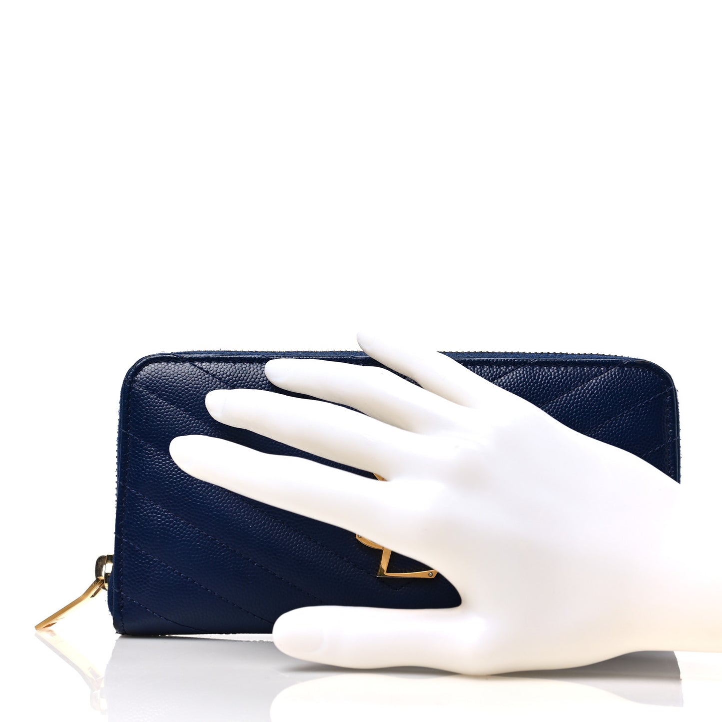 Grain De Poudre Matelasse Chevron Monogram Zip Around Wallet Deep Marine