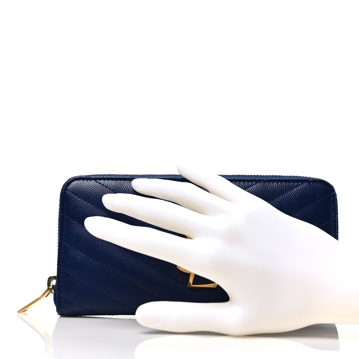 Saint Laurent Grain De Poudre Matelasse Chevron Monogram Zip Around Wallet Deep Marine 2 of 7