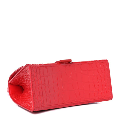 Balenciaga Shiny Calfskin Tonal B Crocodile Embossed Small Hourglass Top Handle Bag Bright Red 4 of 17