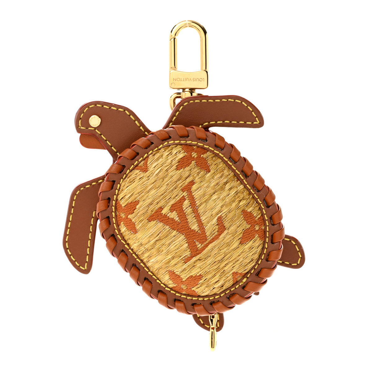 Louis Vuitton Raffia Calfskin Monogram LV Turtle Pouch Bag Charm Brown 1 of 6