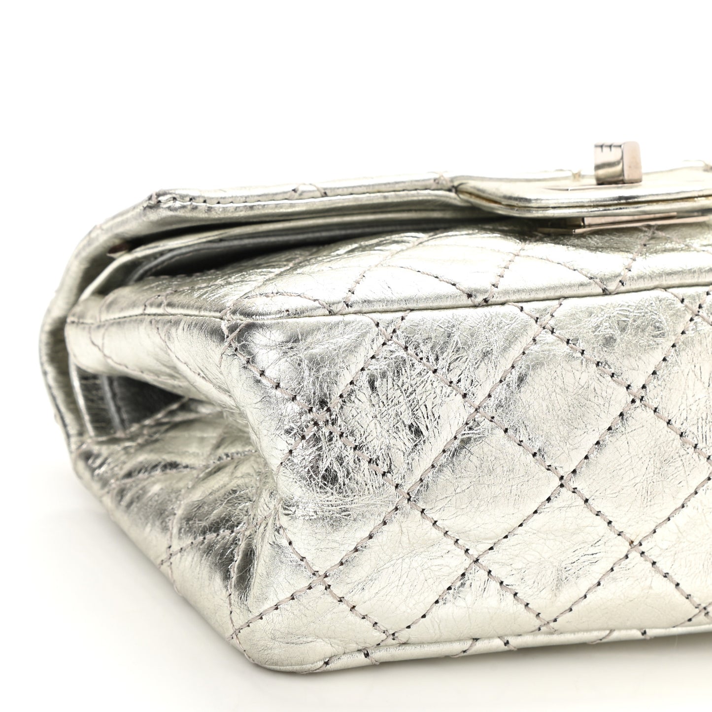Metallic Aged Calfskin Quilted 2.55 Reissue 224 Flap Silver