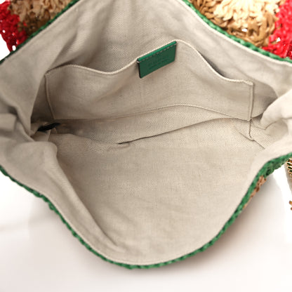 Gucci Raffia Azalea Calfskin Crochet Flower Small GG Marmont Shoulder Bag Natural Ecru Green Red New Shamarock 5 of 9
