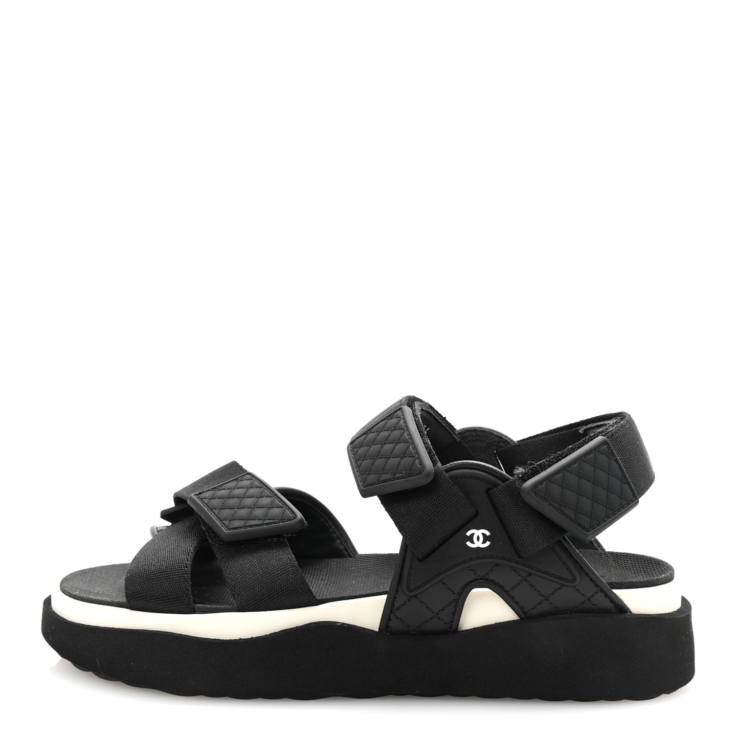 Nylon Lambskin Calfskin Velcro Dad Sandals 36 Black White