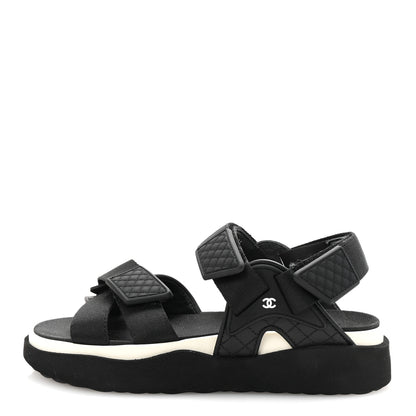 Chanel Nylon Lambskin Calfskin Velcro Dad Sandals 36 Black White 1 of 10