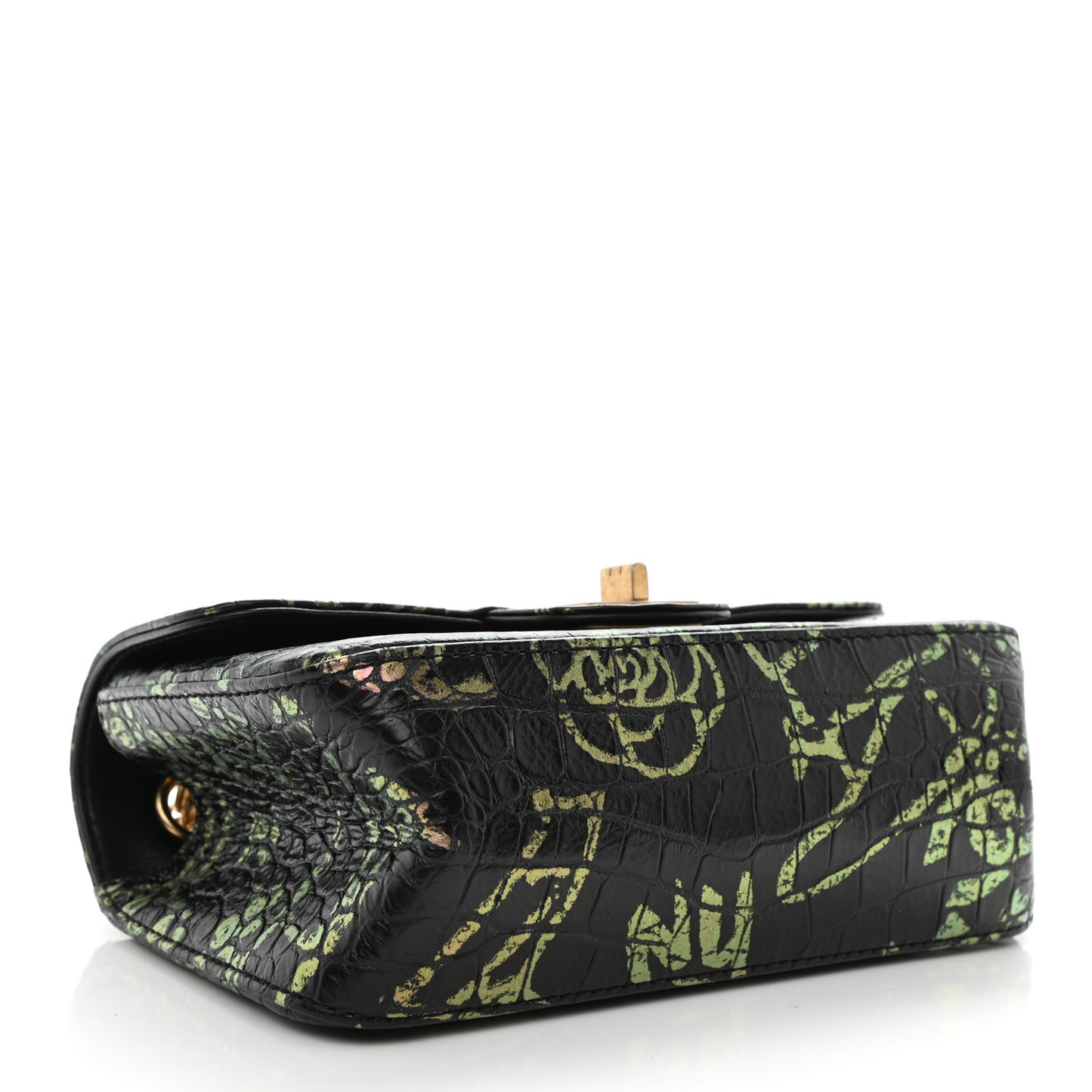 Calfskin Crocodile Embossed Graffiti 2.55 Mini Cocodile Reissue Flap Black Gold