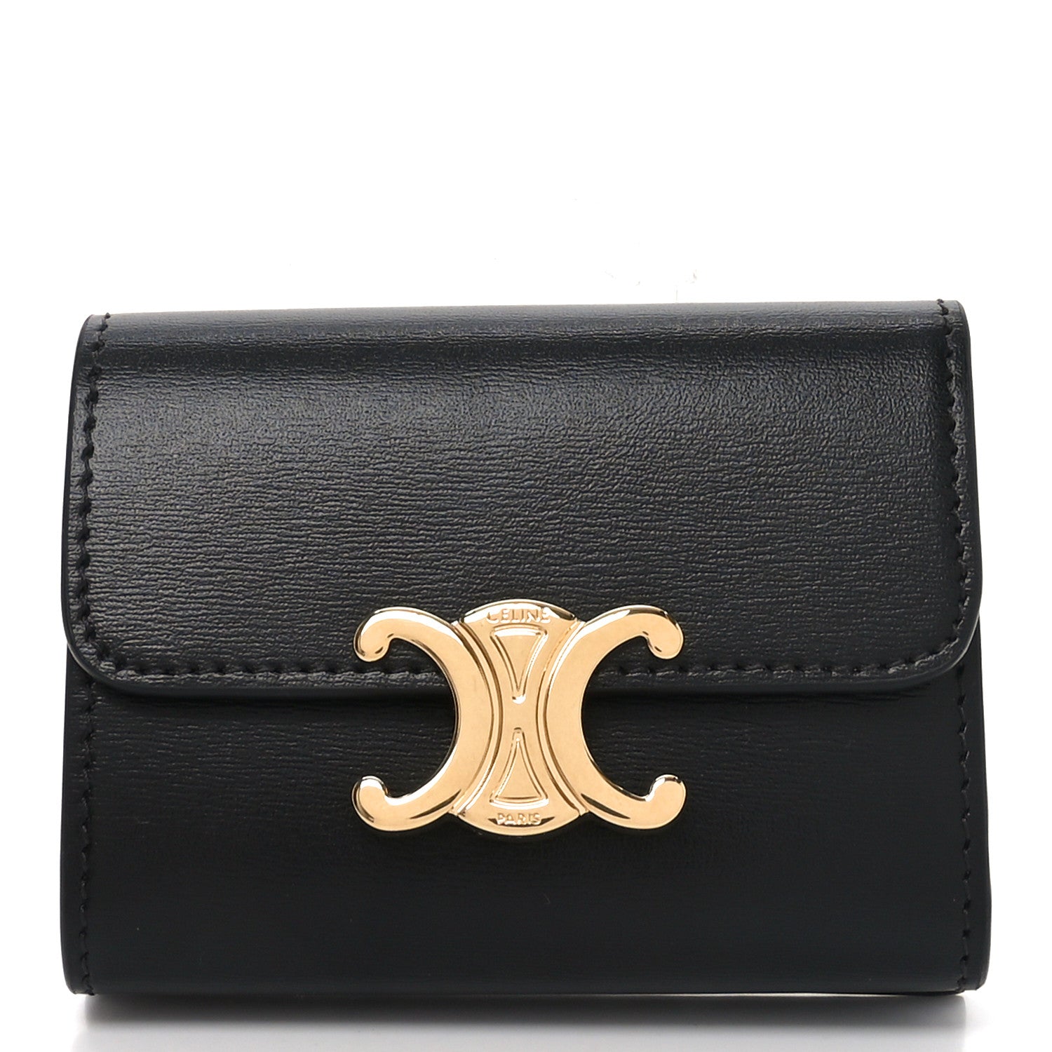 Celine Calfskin Compact Triomphe Wallet With Coin Purse Black 1 of 7