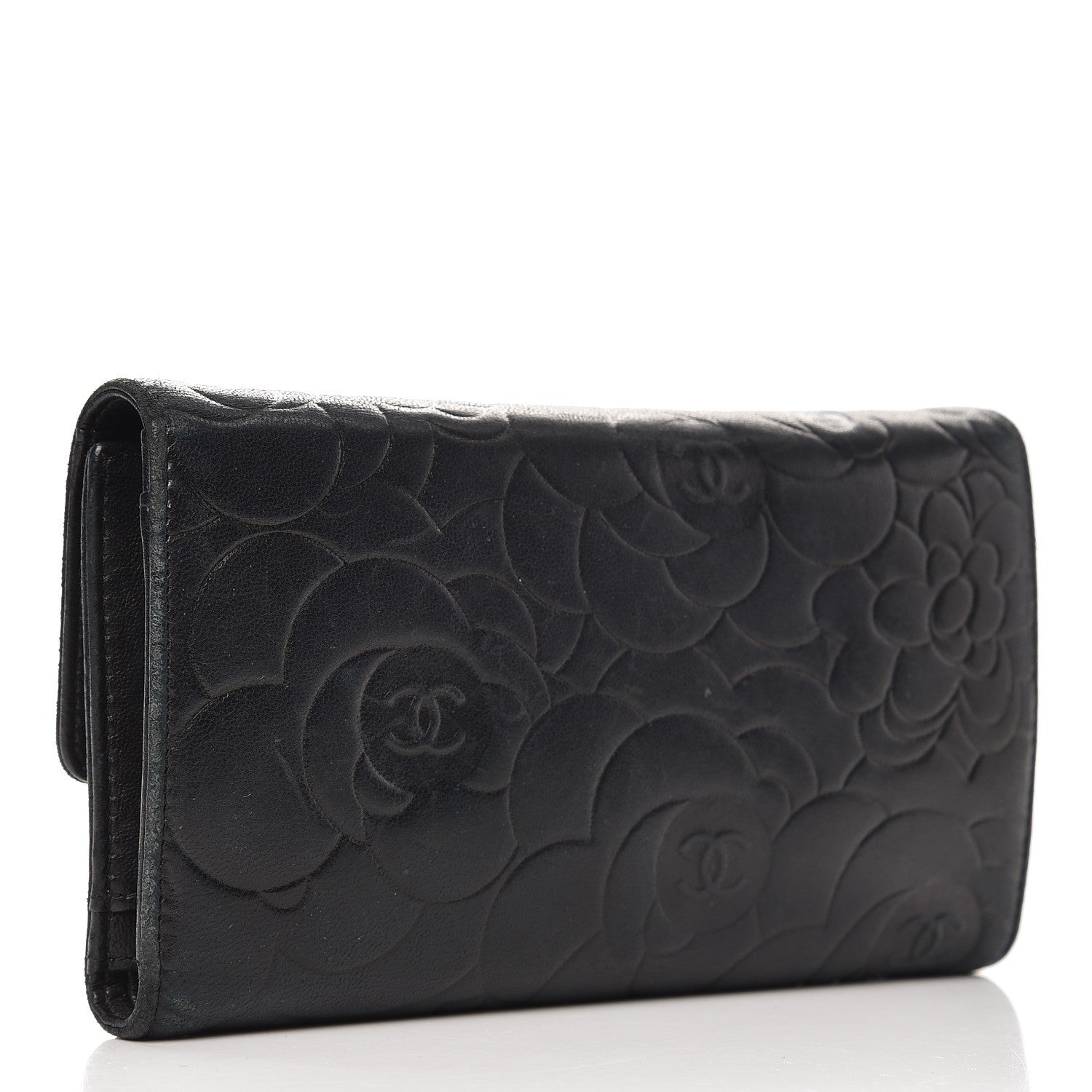 Chanel Lambskin Embossed Camellia Flap Wallet Black 3 of 15