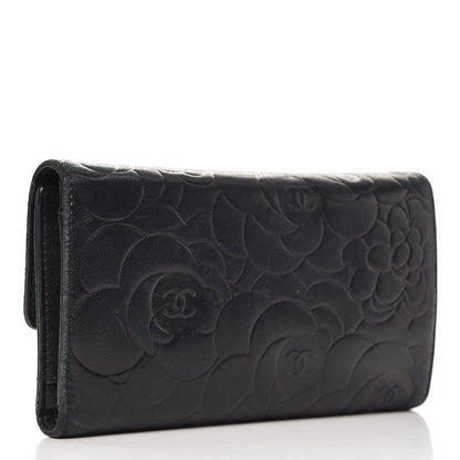 Chanel Lambskin Embossed Camellia Flap Wallet Black 3 of 15