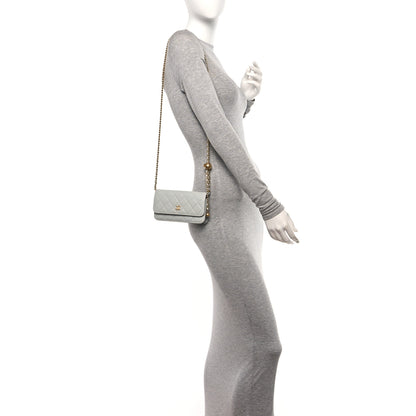 Chanel Lambskin Pearl Crush Quilted Flap Phone Holder With Chain Light Grey 2 of 11