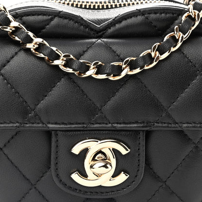 Chanel Lambskin Quilted CC In Love Heart Clutch With Chain Black 8 of 11
