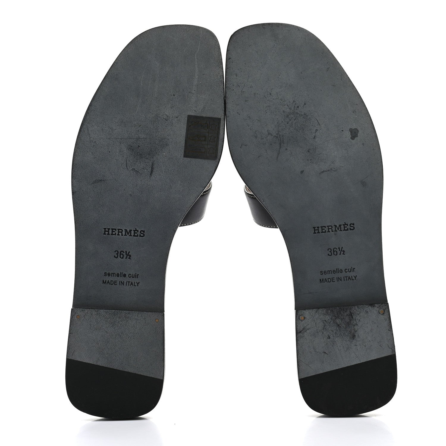 Hermes Box Calfskin Oran Sandals 36.5 Black 5 of 10