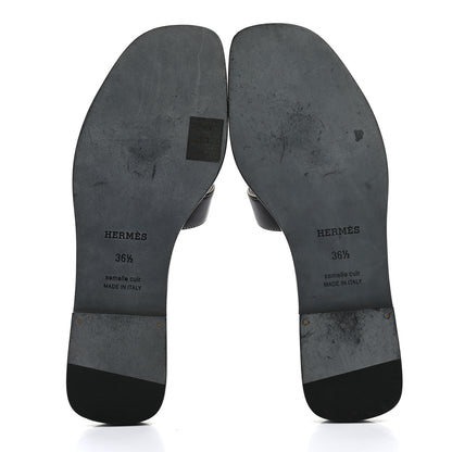 Hermes Box Calfskin Oran Sandals 36.5 Black 5 of 10
