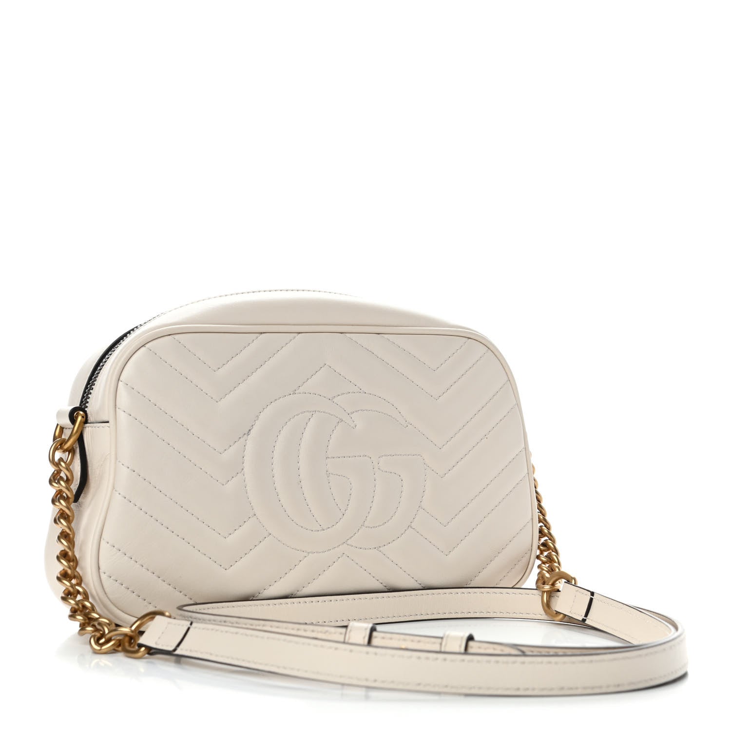Gucci Calfskin Matelasse Small GG Marmont Chain Shoulder Bag White 2 of 4