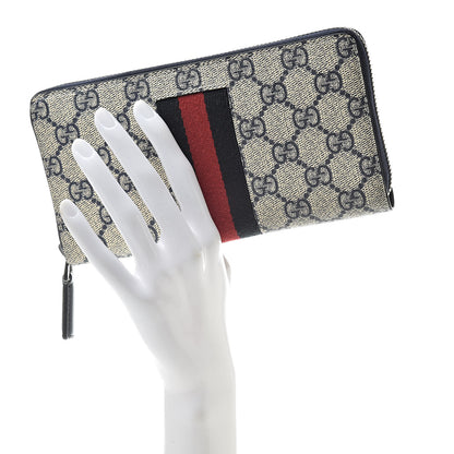 Gucci GG Supreme Monogram Web Zip Around Wallet Beige Blue 2 of 7