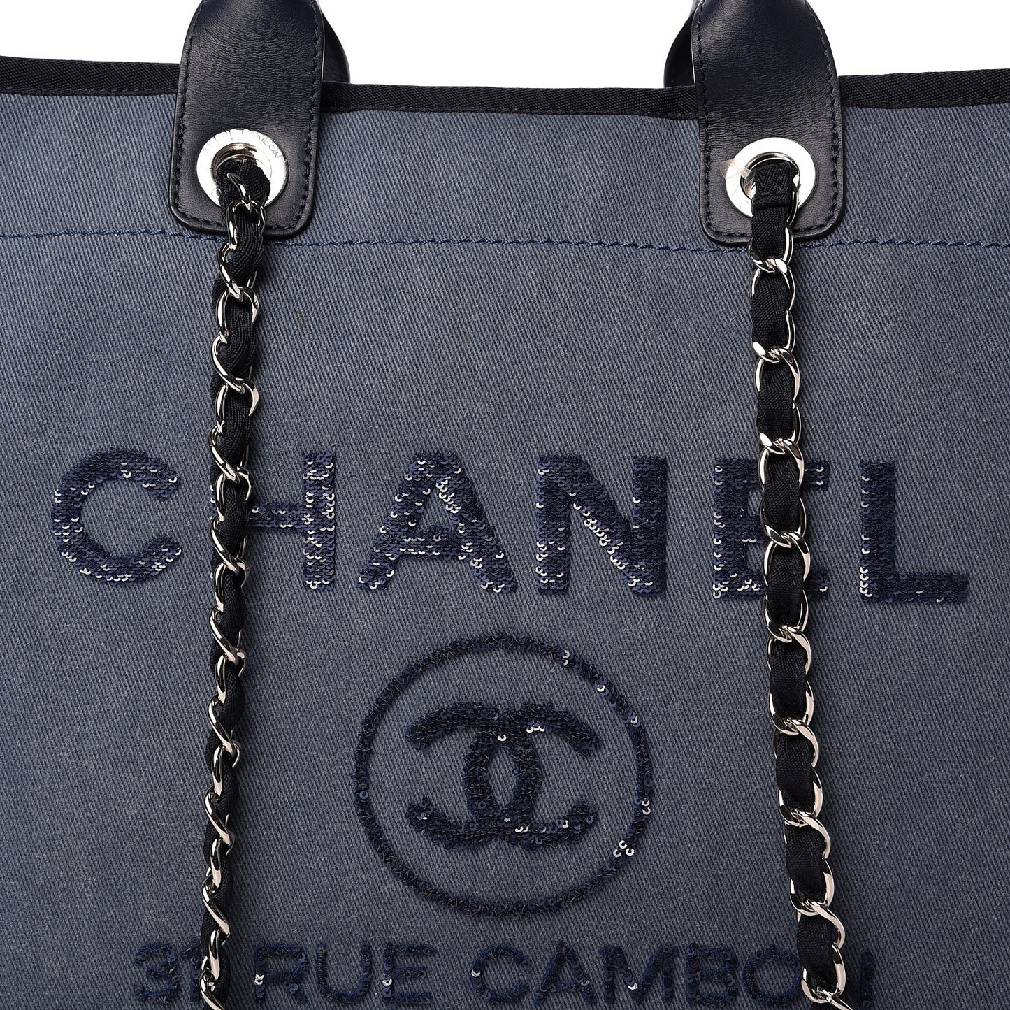 Canvas Sequin Large Deauville Tote Navy