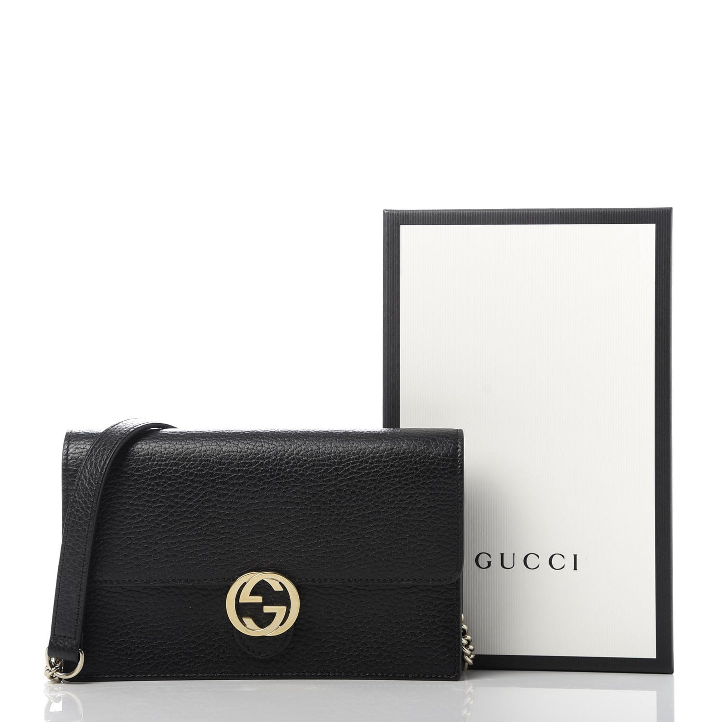 Dollar Calfskin Interlocking G Chain Wallet Black