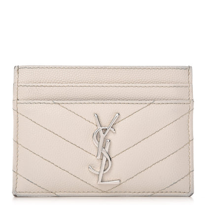 Saint Laurent Grain De Poudre Matelasse Chevron Card Case Icy White 1 of 22