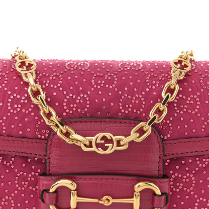 Gucci Canvas Calfskin Crystal GG Monogram Snakeskin Mini Horsebit 1955 Shoulder Bag Pink 8 of 11