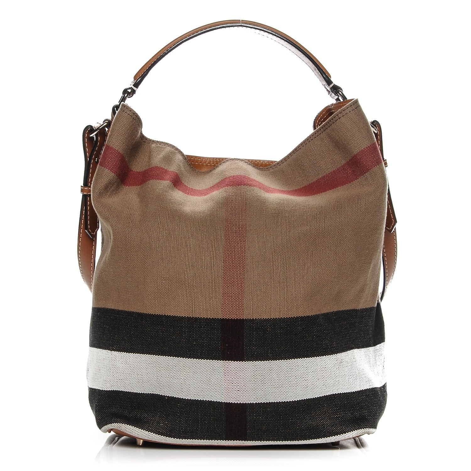 Burberry Canvas Mega Check Medium Ashby Hobo Saddle Brown 1 of 9