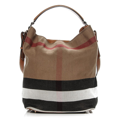 Burberry Canvas Mega Check Medium Ashby Hobo Saddle Brown 1 of 9
