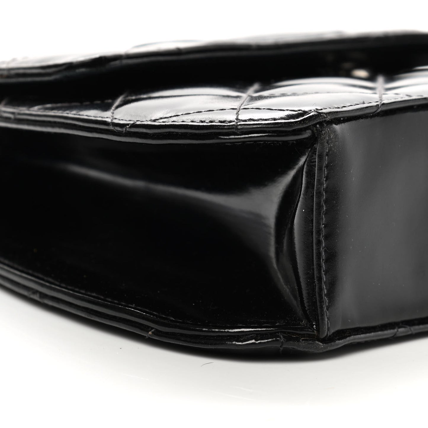 Glazed Calfskin Quilted Coco ID Chain Bag Black