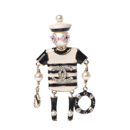 Chanel Enamel Crystal Pearl CC Sailor Brooch Black White 1 of 5