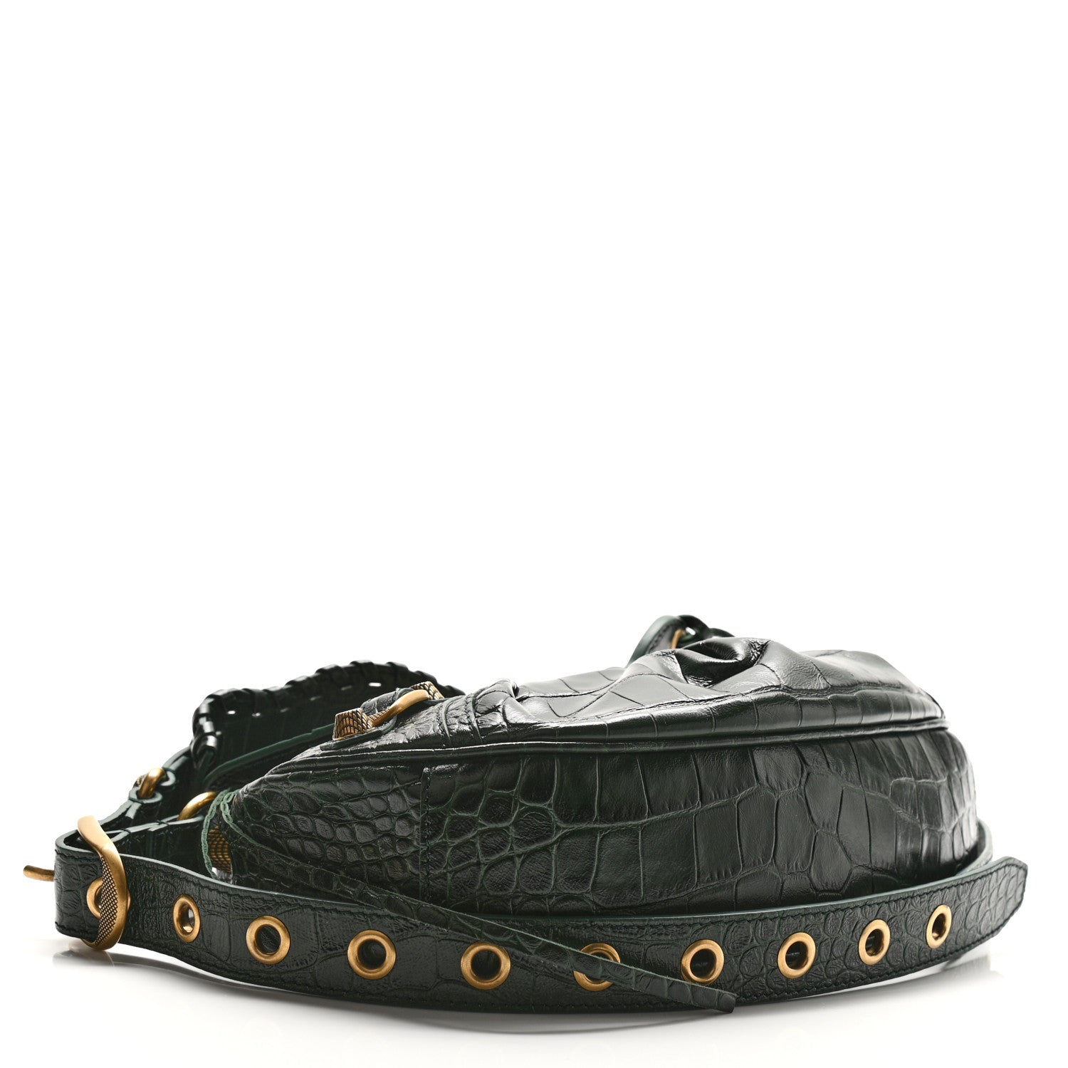Balenciaga Extra Supple Calfskin Crocodile Embossed Le Cagole Shoulder Bag XS Forest Green 4 of 12